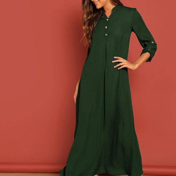 Dresses & Skirts - BRAND NEW GREEN MAXI COLLARED SHIRT DRESS SLEEVES